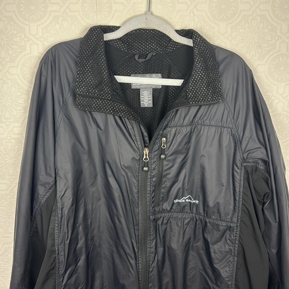 Eddie Bauer Men’s Black Full Zip Windbreaker Jacket Size‎ XL Tall Nylon - Picture 2 of 7